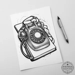 Tattoo sketch secretary notepad and phone, co... - эскиз тату (№1755977615_0, 23.08.2025 19:33) — tattoo-photo.ru