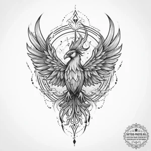 Tattoo sketch cosmic phoenix, ink illustratio... - эскиз тату (№1755980343_0, 23.08.2025 20:19) — tattoo-photo.ru