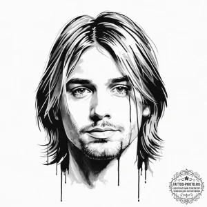 Tattoo sketch grunge kurt cobain portrait - эскиз тату (№1755983339_0, 23.08.2025 21:08) — tattoo-photo.ru
