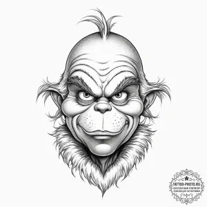 Tattoo sketch the grinch with a hair, tattoo... - эскиз тату (№1755984319_0, 23.08.2025 21:25) — tattoo-photo.ru