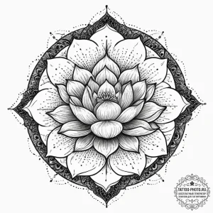 Tattoo sketch dharma wheel and lotus, tattoo... - эскиз тату (№1755986892_0, 23.08.2025 22:08) — tattoo-photo.ru