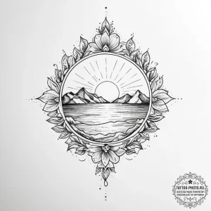 Tattoo sketch romantic sunrise with a quote - эскиз тату (№1755988480_0, 23.08.2025 22:34) — tattoo-photo.ru