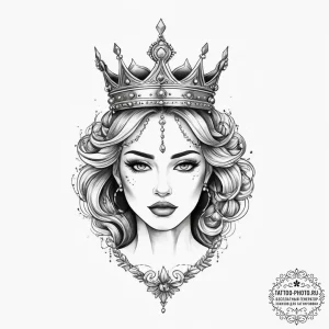 Tattoo sketch queen with crown, tattoo line a... - эскиз тату (№1755990083_0, 23.08.2025 23:01) — tattoo-photo.ru