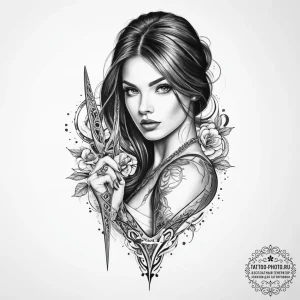 Tattoo sketch stylist a person with scissors - эскиз тату (№1755992104_0, 23.08.2025 23:35) — tattoo-photo.ru