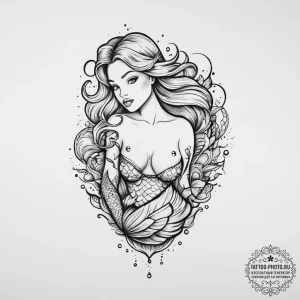 Tattoo sketch mermaid in a shell, tattoo draw... - эскиз тату (№1755992704_0, 23.08.2025 23:45) — tattoo-photo.ru