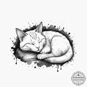 Tattoo sketch bed with a sleeping cat, tattoo... - эскиз тату (№1755999109_0, 24.08.2025 01:31) — tattoo-photo.ru