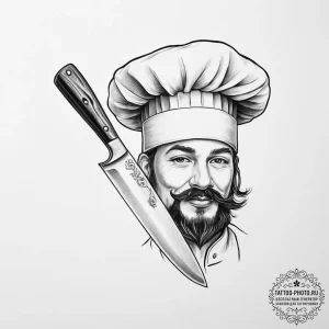 Tattoo sketch chef knife and hat - эскиз тату (№1756008427_0, 24.08.2025 04:07) — tattoo-photo.ru