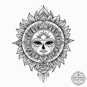 Tattoo sketch aztec sun stone, artistic tatto... - эскиз тату (№1756014054_0, 24.08.2025 05:40) — tattoo-photo.ru