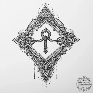 Tattoo sketch othala rune with a key, tattoo... - эскиз тату (№1756015265_0, 24.08.2025 06:01) — tattoo-photo.ru