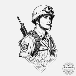 Tattoo sketch soldier with a map, tattoo flas... - эскиз тату (№1756017496_0, 24.08.2025 06:38) — tattoo-photo.ru