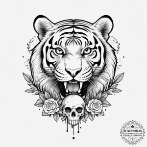 Tattoo sketch tiger holding a skull, tattoo f... - эскиз тату (№1756018304_0, 24.08.2025 06:51) — tattoo-photo.ru
