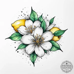 Tattoo sketch lemon blossom, tattoo sketch de... - эскиз тату (№1756018705_0, 24.08.2025 06:58) — tattoo-photo.ru
