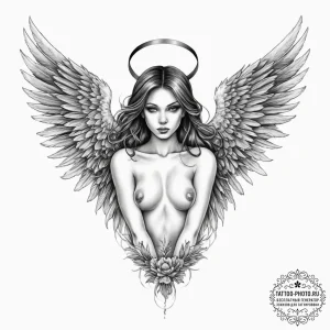 Tattoo sketch dark angel, artistic tattoo ske... - эскиз тату (№1756019515_0, 24.08.2025 07:11) — tattoo-photo.ru
