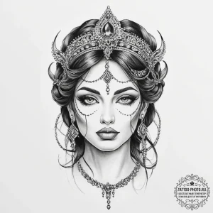 Tattoo sketch divine portrayal - эскиз тату (№1756019910_0, 24.08.2025 07:18) — tattoo-photo.ru