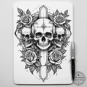 Tattoo sketch cutting board with a knife, ink... - эскиз тату (№1756021117_0, 24.08.2025 07:38) — tattoo-photo.ru