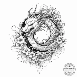 Tattoo sketch dragon, ink illustration for ta... - эскиз тату (№1756024514_0, 24.08.2025 08:35) — tattoo-photo.ru