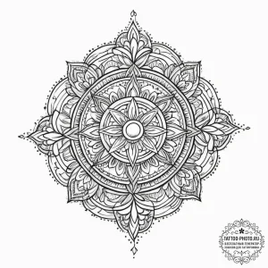 Tattoo sketch mandala with sacred symbols, ta... - эскиз тату (№1756027717_0, 24.08.2025 09:28) — tattoo-photo.ru