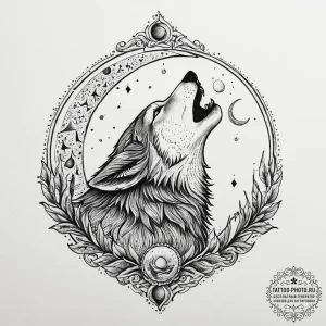 Tattoo sketch wolf howling at the moon, tatto... - эскиз тату (№1756028124_0, 24.08.2025 09:35) — tattoo-photo.ru