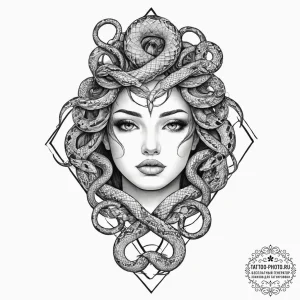 Tattoo sketch gorgon with snakes for hair, ta... - эскиз тату (№1756029525_0, 24.08.2025 09:58) — tattoo-photo.ru