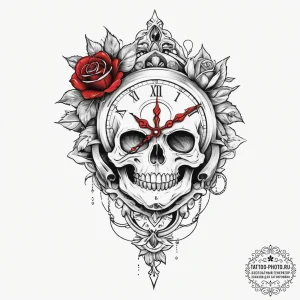 Tattoo sketch antique clock with a rose, conc... - эскиз тату (№1756030723_0, 24.08.2025 10:18) — tattoo-photo.ru