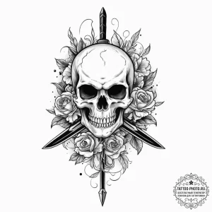 Tattoo sketch skull with a bayonet, tattoo dr... - эскиз тату (№1756031339_0, 24.08.2025 10:28) — tattoo-photo.ru