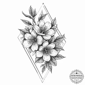 Tattoo sketch flowering almond branch, artist... - эскиз тату (№1756033360_0, 24.08.2025 11:02) — tattoo-photo.ru