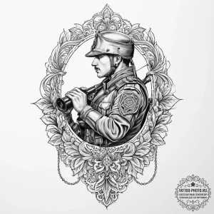 Tattoo sketch soldier with a scroll, concept... - эскиз тату (№1756046067_0, 24.08.2025 14:34) — tattoo-photo.ru