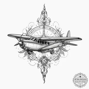 Tattoo sketch mystical plane, ink illustratio... - эскиз тату (№1756046265_0, 24.08.2025 14:37) — tattoo-photo.ru