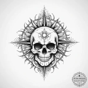 Tattoo sketch узор в виде черепа с солнцем - эскиз тату (№1756056966_0, 24.08.2025 17:36) — tattoo-photo.ru
