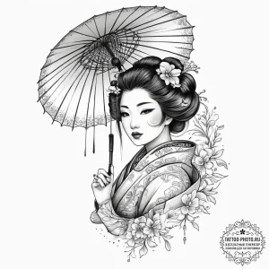 Tattoo sketch гейша с зонтиком, tattoo flash... - эскиз тату (№1756068374_0, 24.08.2025 20:46) — tattoo-photo.ru