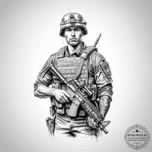 Tattoo sketch soldier with a paper - эскиз тату (№1756069378_0, 24.08.2025 21:02) — tattoo-photo.ru