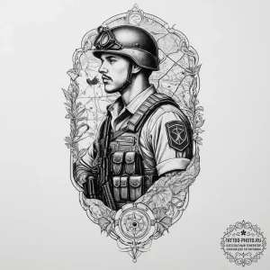 Tattoo sketch soldier with a map, tattoo line... - эскиз тату (№1756098382_0, 25.08.2025 05:06) — tattoo-photo.ru