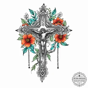 Tattoo sketch rosary beads and flowers, ink i... - эскиз тату (№1756112184_0, 25.08.2025 08:56) — tattoo-photo.ru