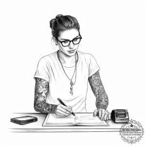 Tattoo sketch salesperson a person at a regis... - эскиз тату (№1756115594_0, 25.08.2025 09:53) — tattoo-photo.ru