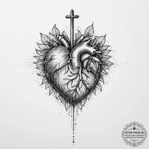 Tattoo sketch bleeding heart, ink illustratio... - эскиз тату (№1756126029_0, 25.08.2025 12:47) — tattoo-photo.ru
