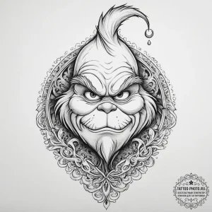 Tattoo sketch the grinch with a paw, tattoo l... - эскиз тату (№1756127832_0, 25.08.2025 13:17) — tattoo-photo.ru
