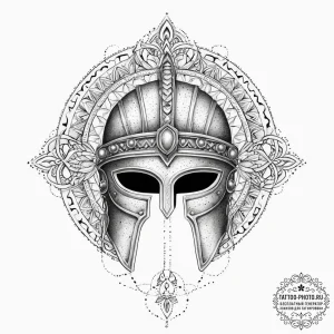 Tattoo sketch roman legionary helmet with lau... - эскиз тату (№1756128632_0, 25.08.2025 13:30) — tattoo-photo.ru
