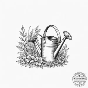 Tattoo sketch gardener trowel and watering ca... - эскиз тату (№1756131800_0, 25.08.2025 14:23) — tattoo-photo.ru
