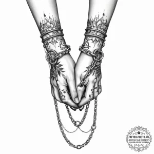 Tattoo sketch hands with a chain - эскиз тату (№1756132979_0, 25.08.2025 14:42) — tattoo-photo.ru
