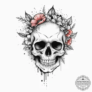 Tattoo sketch skull with flowers, tattoo sket... - эскиз тату (№1756134369_0, 25.08.2025 15:06) — tattoo-photo.ru