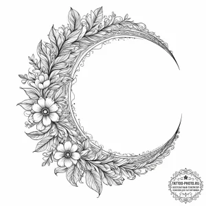 Tattoo sketch crescent moon with a flower, co... - эскиз тату (№1756135154_0, 25.08.2025 15:19) — tattoo-photo.ru
