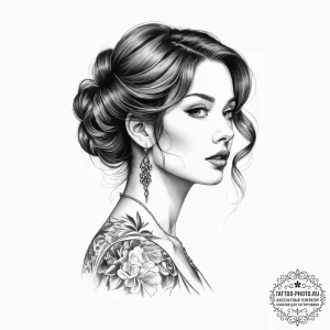 Tattoo sketch vintage lady - эскиз тату (№1756140881_0, 25.08.2025 16:54) — tattoo-photo.ru