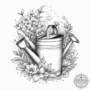 Tattoo sketch gardening trowel and watering c... - эскиз тату (№1756141661_0, 25.08.2025 17:07) — tattoo-photo.ru