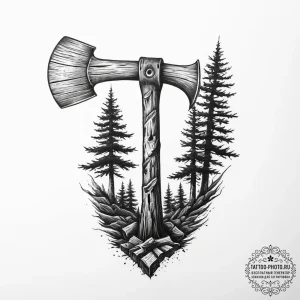 Tattoo sketch lumberjack axe and tree trunk - эскиз тату (№1756144634_0, 25.08.2025 17:57) — tattoo-photo.ru