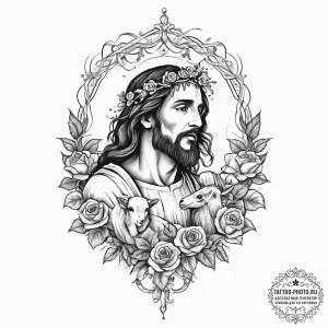 Tattoo sketch jesus with lamb, ink illustrati... - эскиз тату (№1756146215_0, 25.08.2025 18:23) — tattoo-photo.ru