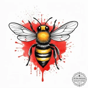 Tattoo sketch puns a bee that says "bee happy... - эскиз тату (№1756149789_0, 25.08.2025 19:23) — tattoo-photo.ru