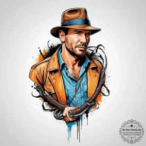 Tattoo sketch indiana jones hat and whip, con... - эскиз тату (№1756152608_0, 25.08.2025 20:10) — tattoo-photo.ru