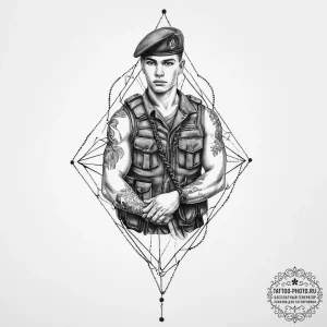 Tattoo sketch soldier with a chain, tattoo li... - эскиз тату (№1756154598_0, 25.08.2025 20:43) — tattoo-photo.ru