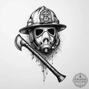 Tattoo sketch firefighter axe and helmet, con... - эскиз тату (№1756160227_0, 25.08.2025 22:17) — tattoo-photo.ru