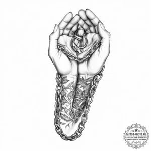 Tattoo sketch hands with a chain - эскиз тату (№1756160632_0, 25.08.2025 22:23) — tattoo-photo.ru